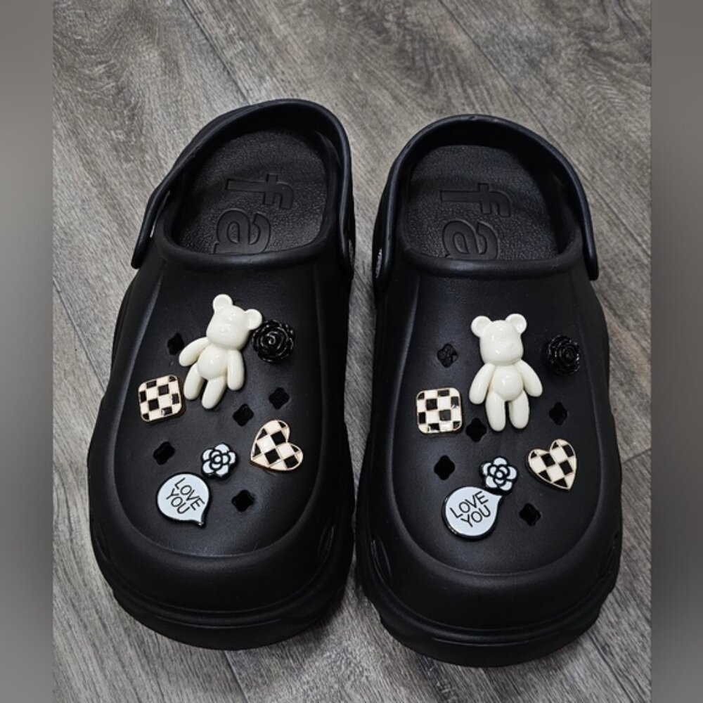 Black Platform Clogs with Charms-Size 7 *NWOT*